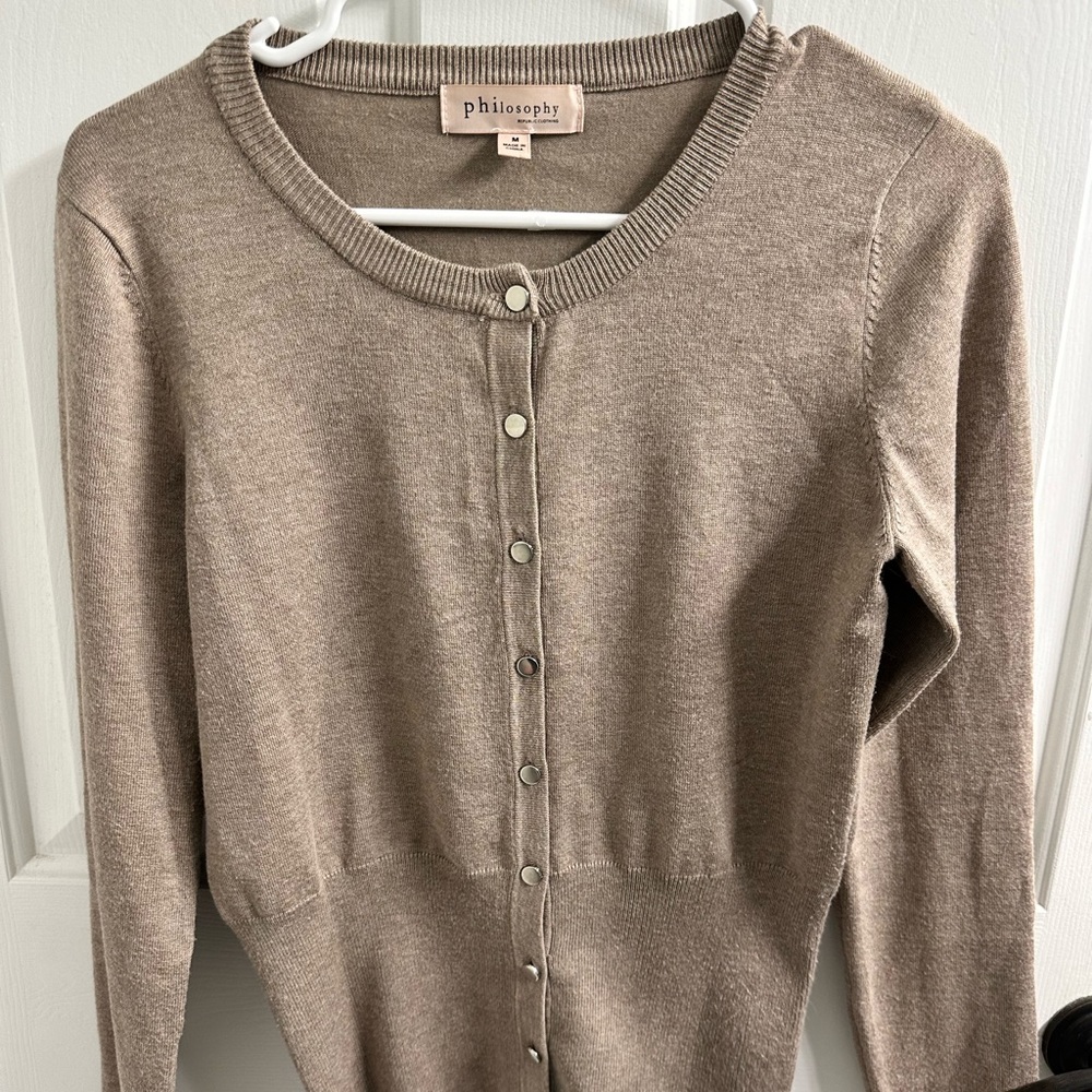 Philosophy Tan Cardigan Sweater